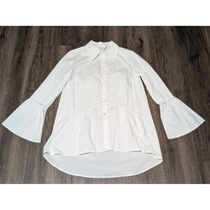 Neiman Marcus White Bell Sleeve Button Down Tunic Top‎ XS NWT